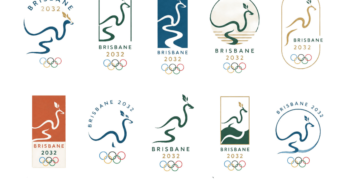 Grid of ten Brisbane 2032 logo variations